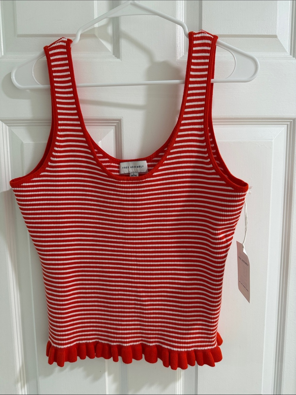 Orange & White Striped Ruffle-Hem Tank Top